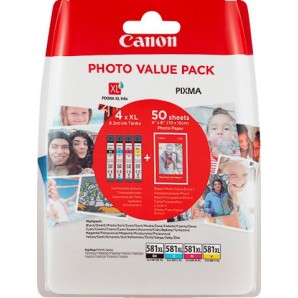 Originální inkoustové kazety Canon CLI-581XL CMYK + 50ks fotopapíru Photo Value Pack